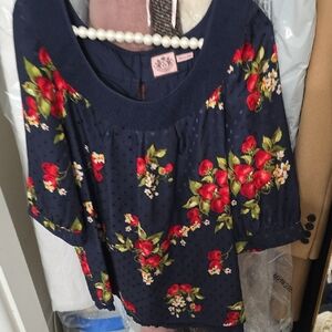 Juicy Couture Blue and Red Boxy Embellished Blouse